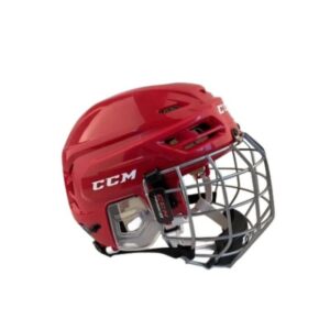 Red CCM Ice Hockey Helmet Equipped